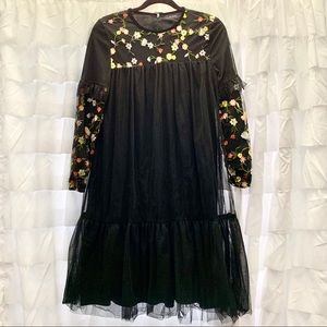 So Sharp Tulle Floral Embroidered Ruffle Hem Dress